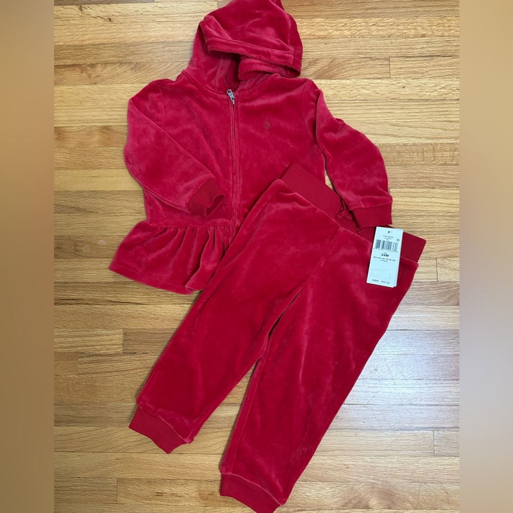 *NWT* Ralph Lauren Baby Velour Sweatsuit - Red